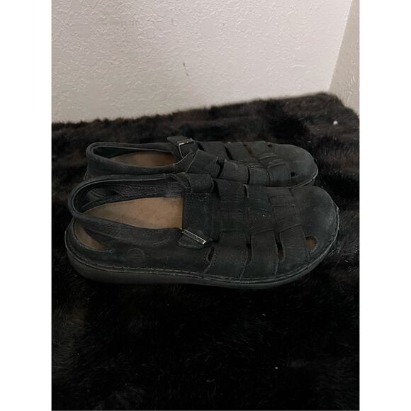 Birkenstock Footprints Madeira Black  Leather Fisherman Sandals 40 9 - Picture 1 of 5